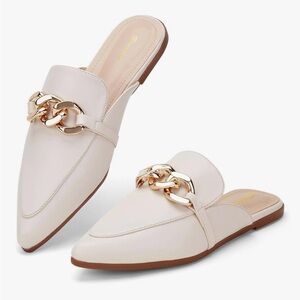 Cream Mules with Gold Accent